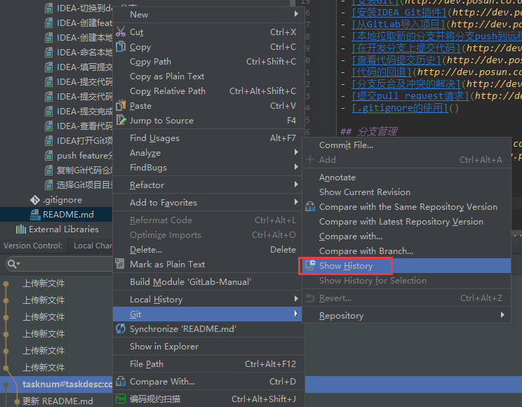 IDEA-查看文件的提交历史